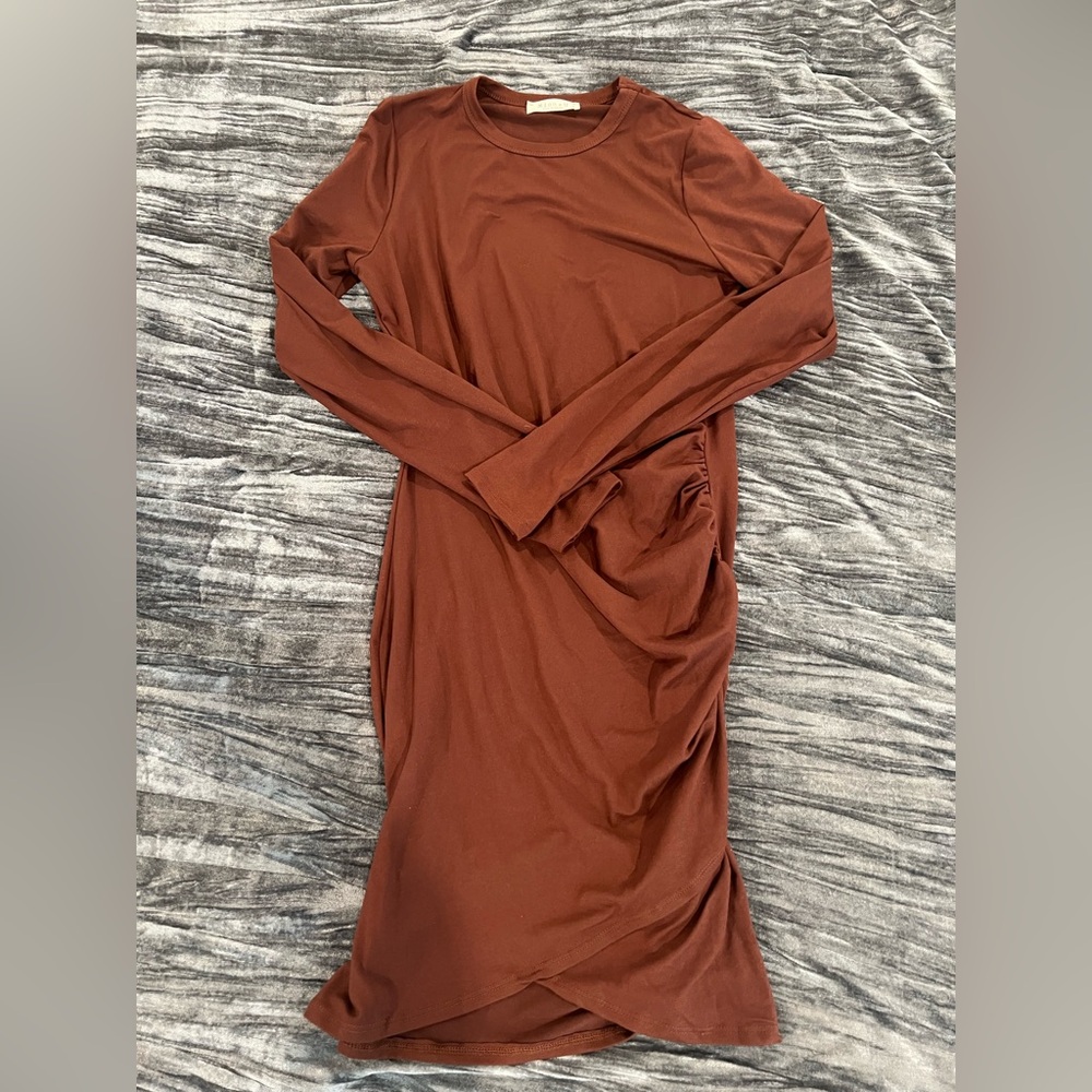 Elegant Brown Long Sleeve Dress by Miss U Size S